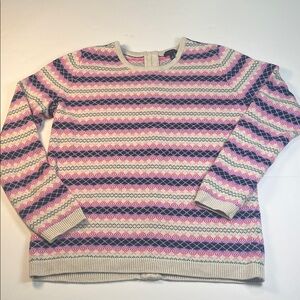 Talbots Vibrant Striped Knit Cotton Blend Sweater with Full Back Zip-up Sz M